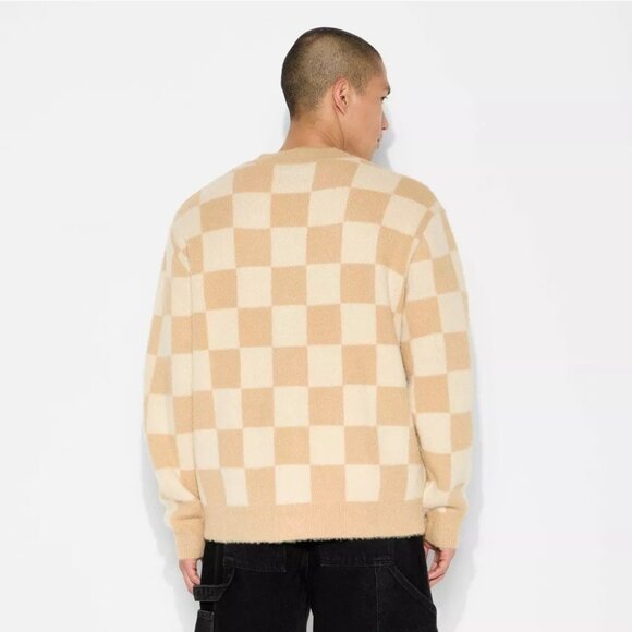 Original Use Men's Cream Check Pattern Fuzzy & Soft Cardigan Sweater -- XL 46/48 - Picture 2 of 5